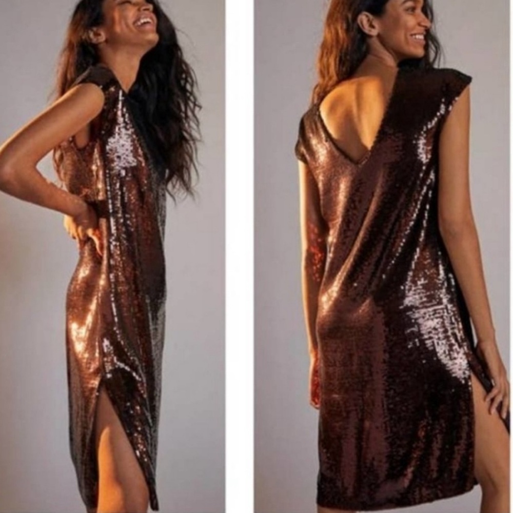 Maeve by Anthropologie Brown Kara Sequined Mini Dress Size Small Oversized
